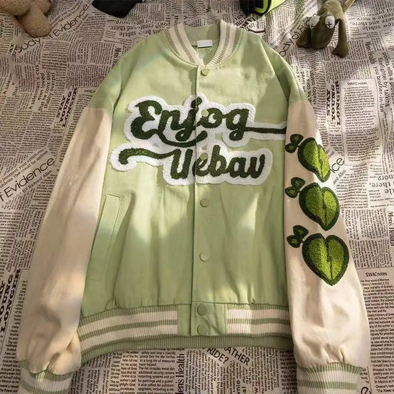 Hip Hop women Varsity Jacket Cartoon Letter Embroidery loose College style Couple Bomber Harajuku Baseball Coats 2021 New | Женская