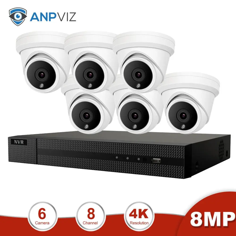 Anpviz 8CH 4K NVR 8MP купольная POE ip-камера для дома/улицы ONVIF H.265 системы безопасности комплект CCTV видеонаблюдения Комплекты NVR