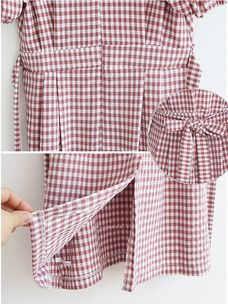 

Plus Size Square Neck Belt Dresses Women Summer Female Slim Thin Lantern Sleeve Plaid Dress Casual Streetwear Office Lady Loose