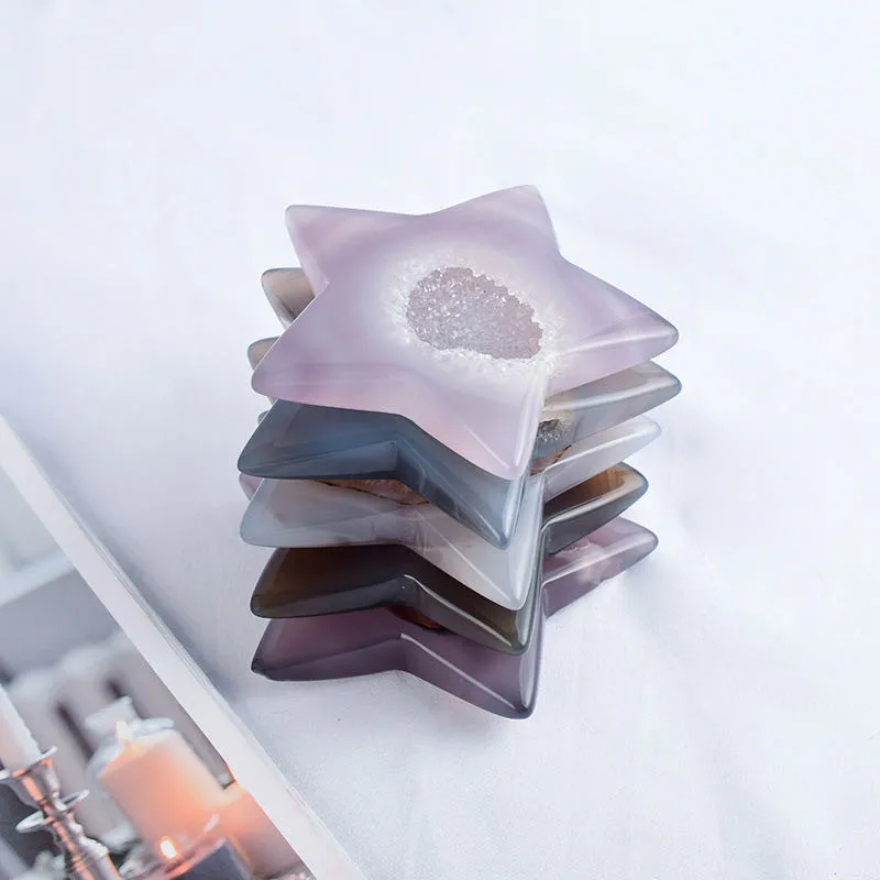 

beautiful Natural Agate With Crystal Hole Pentagram Star Reiki Healing