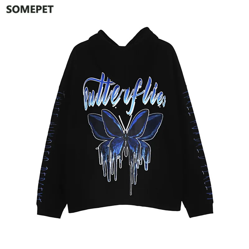 

Harajuku Butterfly Hoodie Men Hip Hop Streetwear Oversize 100% Cotton Sweatshirt 2020 Autumn New Hooded Man Women Hoodies
