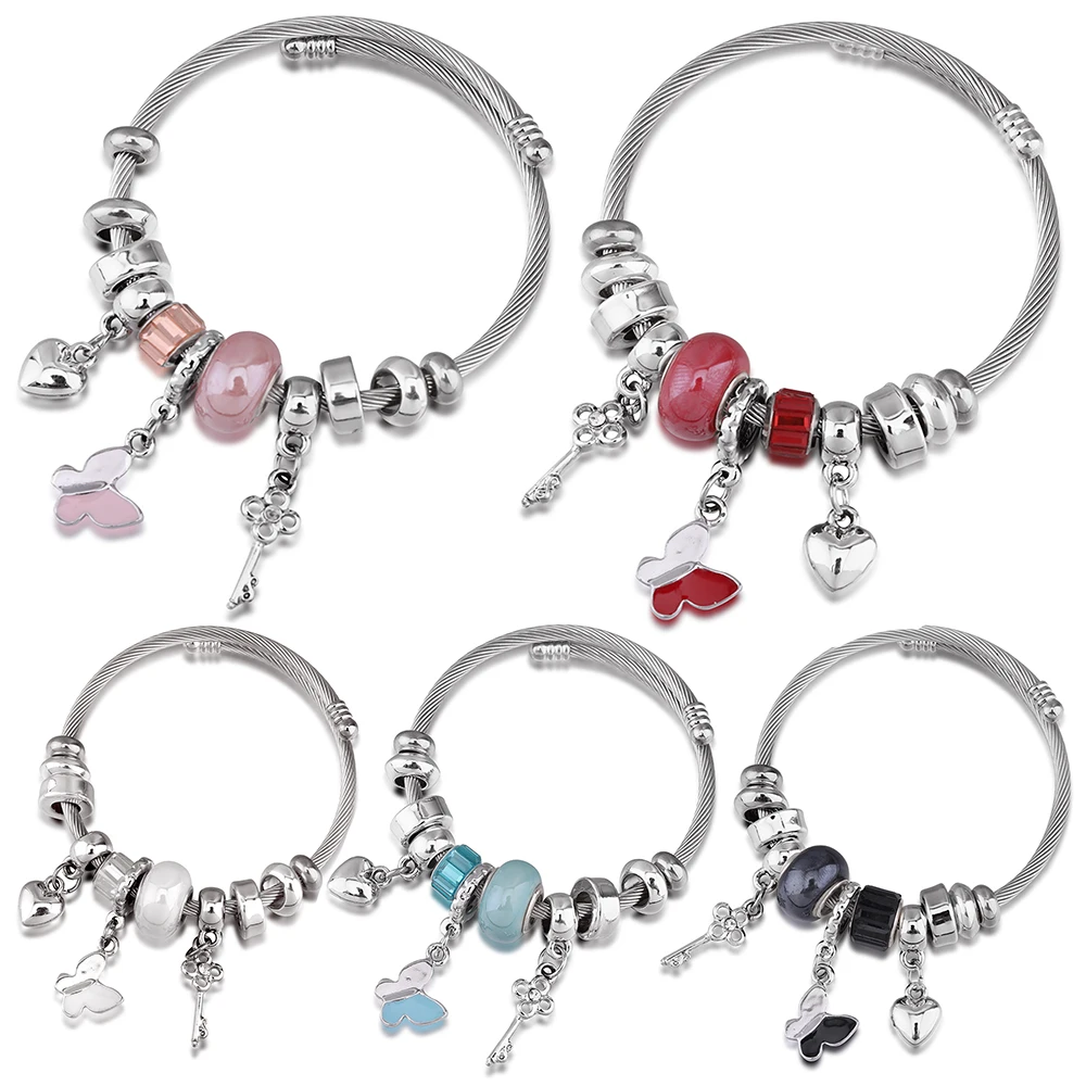 

New Painted Butterfly Beaded Bracelet Jewelry 60MM Adjustable Open Bracelet Bangles Fashion Jewelry For Charm Women LOVE Gift