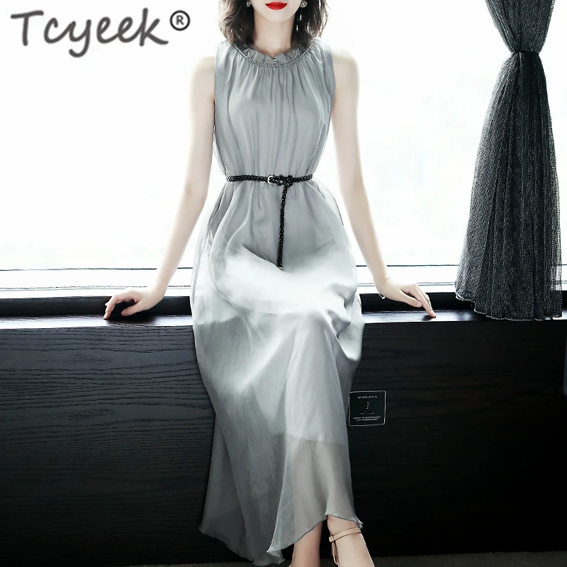 Летнее платье Tcyeek 100% из натурального шелка женское в стиле бохо женская одежда 2020