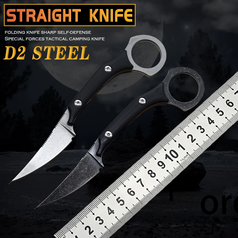 

New Straight Knife With K Sheath High Hardness Practical Outdoor Self-Defense Camping Hunting Sharp Rescue Knife Tactics Edc