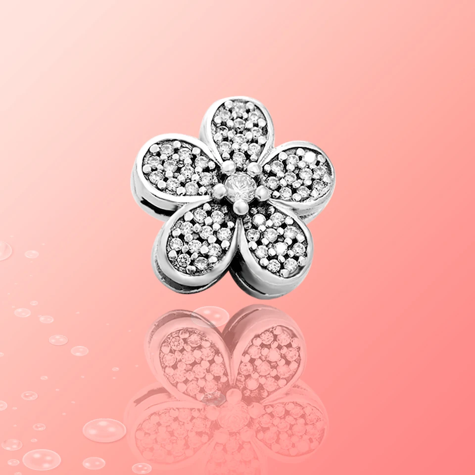 Шармы подвески из настоящего серебра 925 пробы с блестящими цветами подходят для