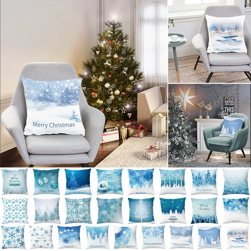 Синяя Снежинка персиковая кожа подушка для дивана наволочка Рождественская