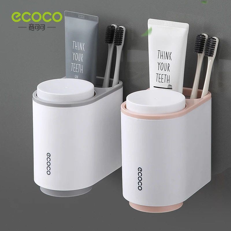 ECOCO Magnetic Suction Dustproof Gargle Cup Wall - Mounted Non - Nail Toothpaste Toothbrush Tooth Cup Storage Integrated