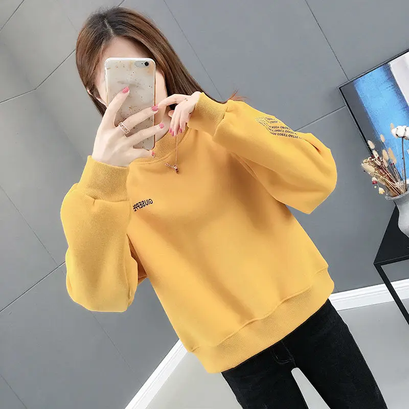 

Autumn New Loose Large Size Long Sleeves hooded Female Sweatershirt Spring Fashion Women Wild Solid Lace Sleeve Blouse