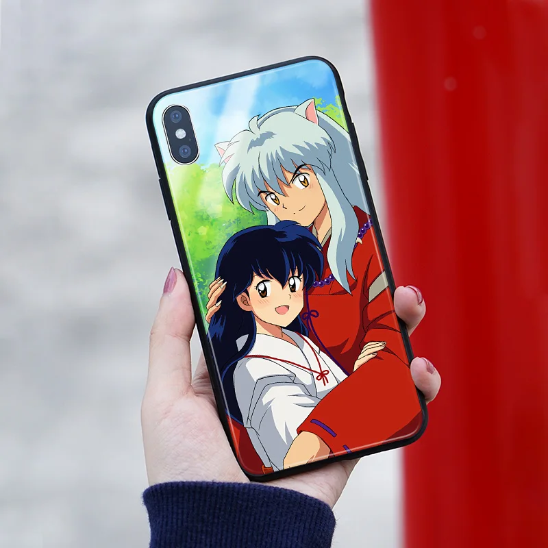Силиконовый стеклянный чехол для телефона InuYasha Anime Sesshomaru Kagome iPhone SE 6s 7 8 Plus X XR XS 11 Pro