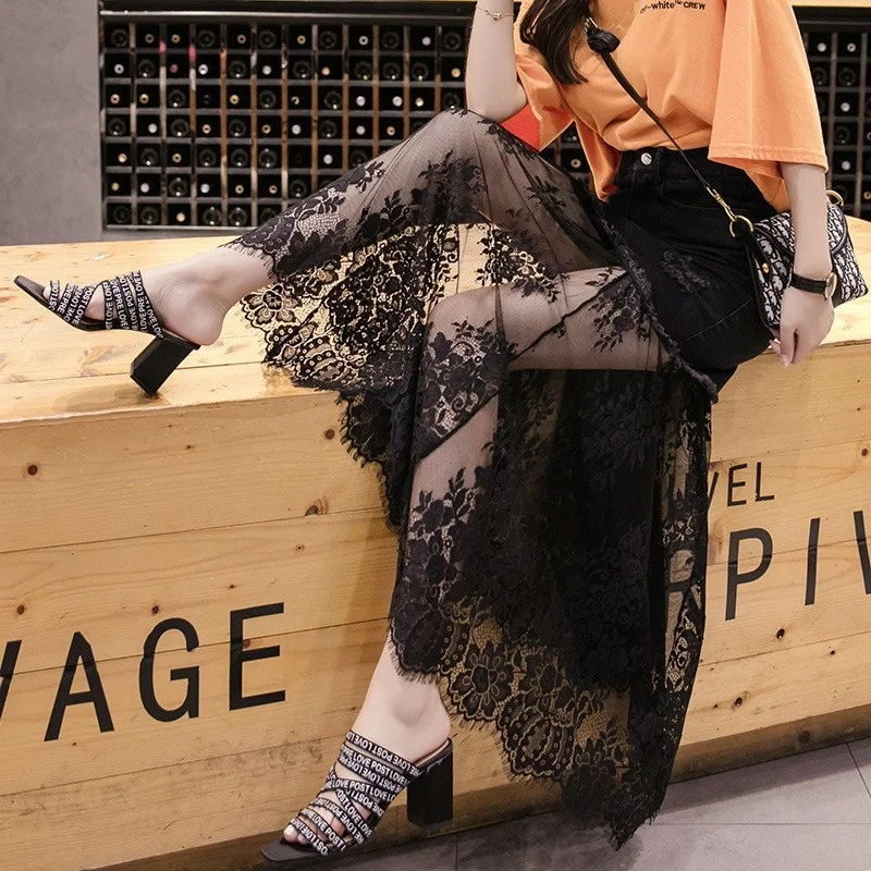 Новая дизайнерская женская летняя модная кружевная джинсовая юбка в стиле