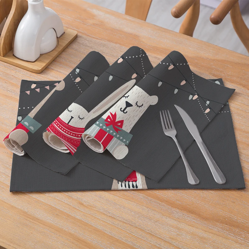 

Fuwatacchi Merry Christmas Placemat Santa Claus Table Decoration Tableware Mats Dinner Placemat Party Bowl Cup Pads Coasters