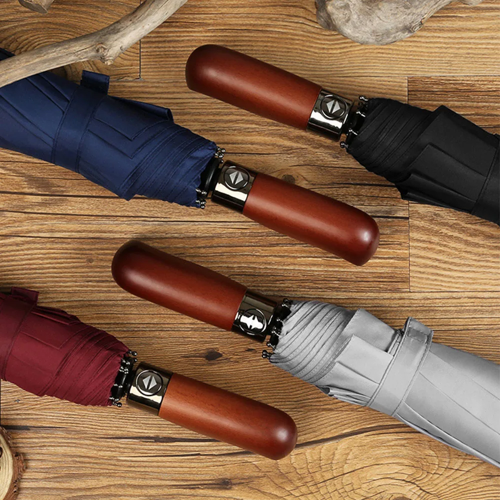 

Luxury Solid Wood Handle Men's Folding Uv Umbrellas Automatic Big Size Windproof Umbrella For Men Parasol Paragua Guarda Chuva
