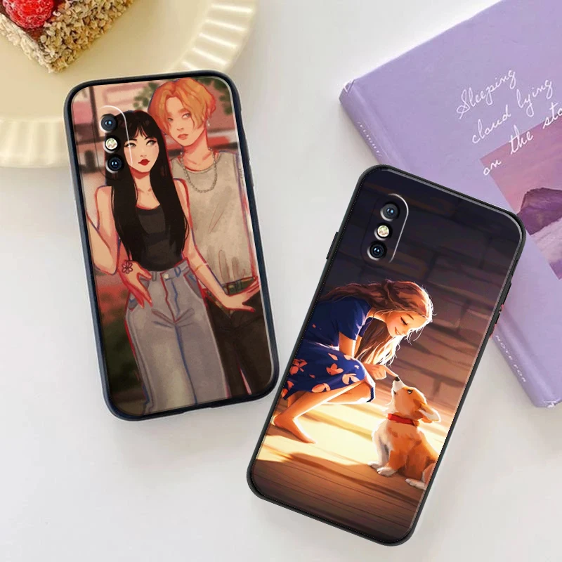

Phone Case For Xiaomi Redmi Note 10 9 Pro Max 10 10T 5G 10S 9S 9T 9 9C 9A 9AT 9i Coque Carcasa Cases Simple Life Girl Hand Drawn