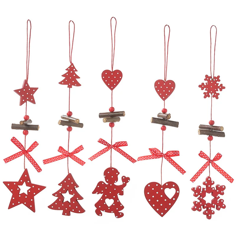 2pcs Christmas Star Snow Wooden Pendants Ornaments Xmas Tree Ornament DIY Wood Crafts Kids Gift for Home Party Decor | Дом и сад
