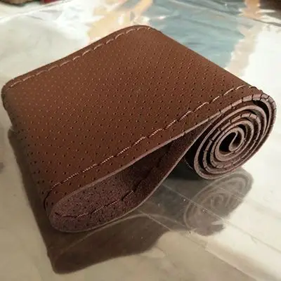 Brown Мягкая текстура DIY, универсальный чехол для рулевого колеса автомобиля с иглами и резьбой 38 см, чехлы для рулевого колеса автомобиля - Название цвета: Brown