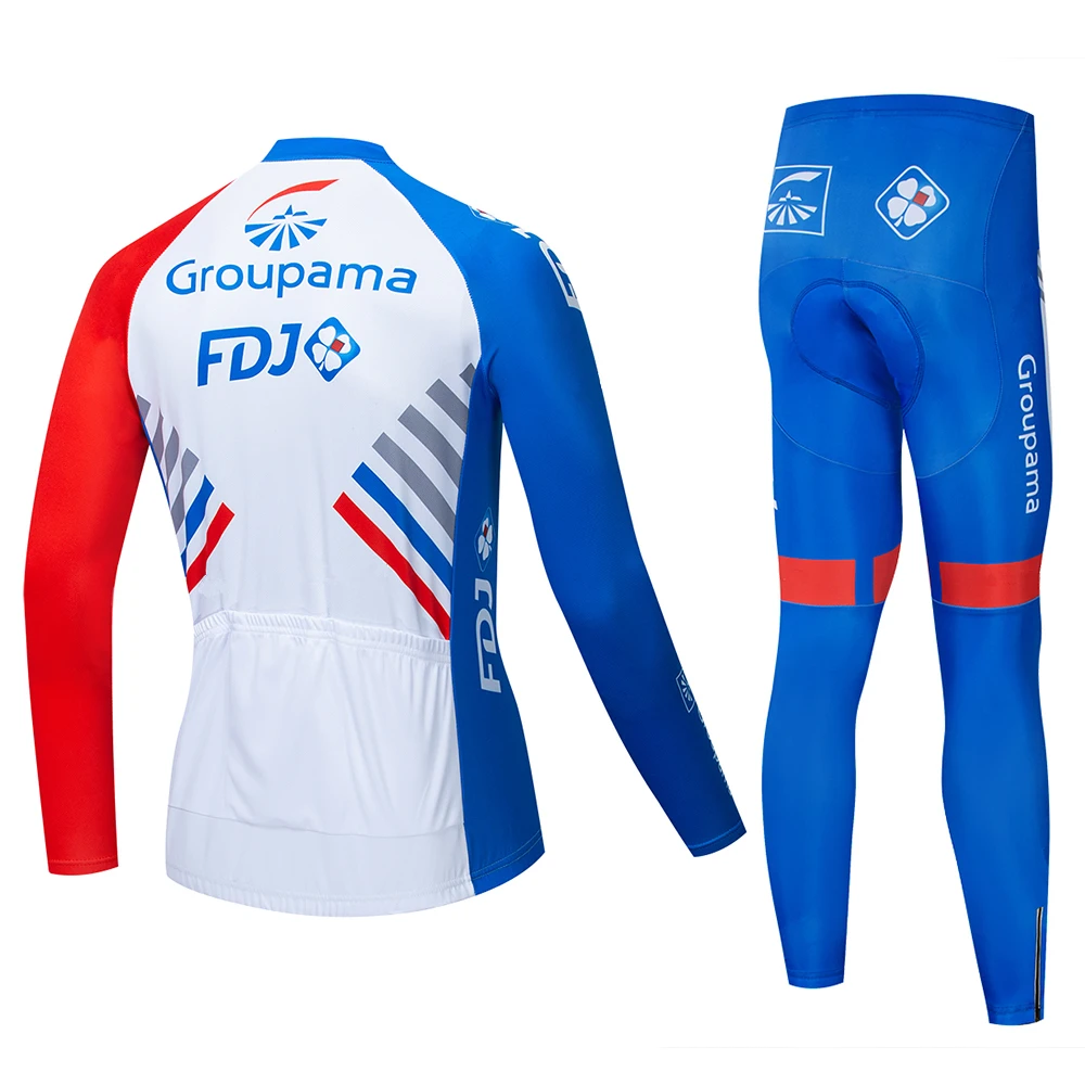 

New 2020 FDJ Men Long Sleeve Cycling Jersey Set Spring Autumn Bike 19D Gel pad outdoor MTB Bike Clothing Breathable Quick drying