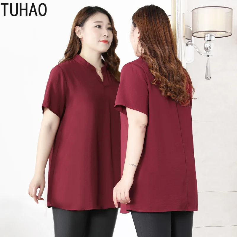 

TUHAO Middle Age Women Blouse 2020 Summer Mother Mom Blouses Shirts Oversized 10XL 9XL 8XL 7XL OFFICE Shirt Blusa Feminina Top