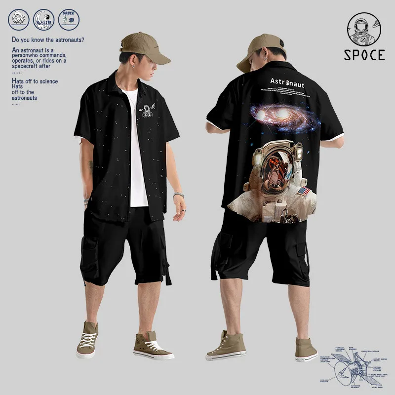 

Astronaut Printed Men Short Sleeve Hawaiian Streetwear Male Blouses Tops Japanese Beach Shirts Oversize 6XL