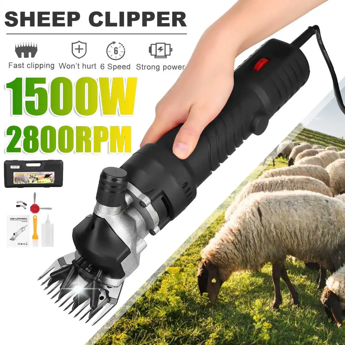 

1500W 110V/220V 6 Gears Speed 13-teeth Electric Sheep Goat Shearing Machine Clipper Farm Shears Cutter Wool scissor With Box