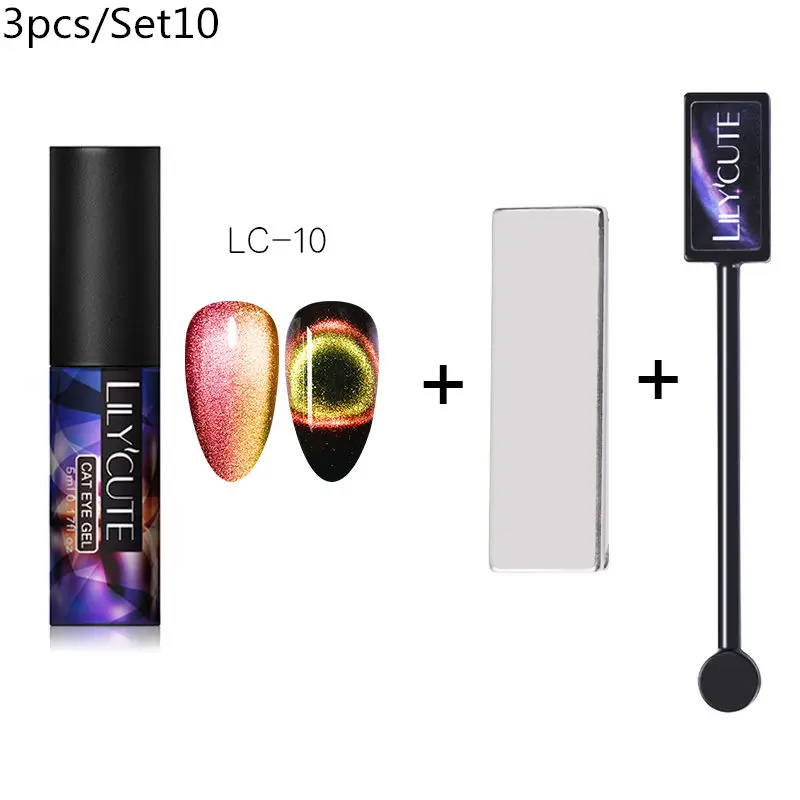 magnet 3pcs 10 LILYCUTE 9D Auroras ногтей Гель-лак «кошачий глаз» Гель-лак для использования с магнитом звездное небо замочить от УФ Магнитный Гель-лак для ногтей 5 мл - Цвет: magnet 3pcs 10
