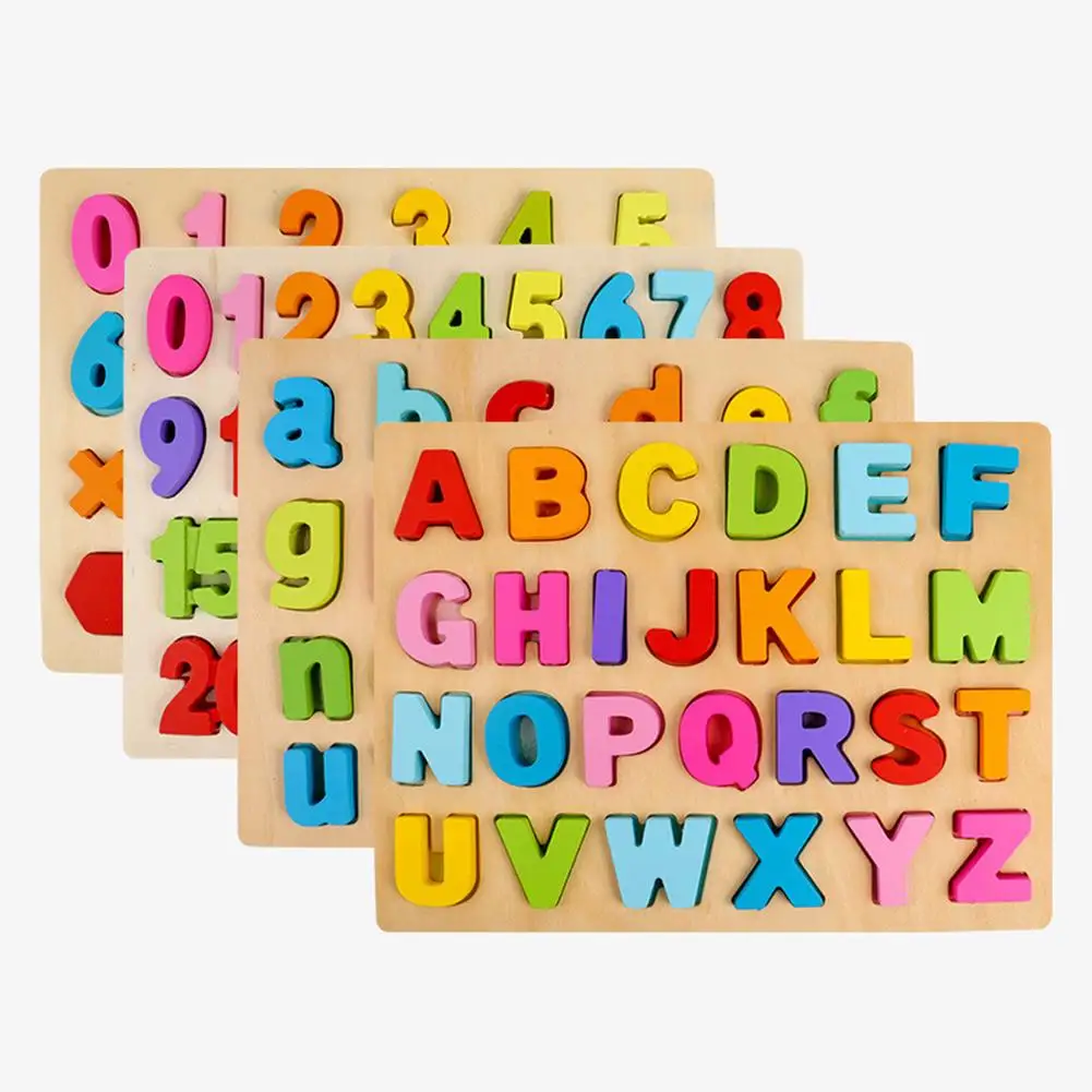 

Wooden Alphabet Math Number Puzzles Board with Writing Pen Kids Toy Toddlers 2-6 Years Preschool Montessori Educational Toy