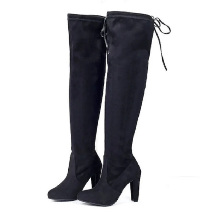 

New Women Boot Fashion Suede Women Over The Knee Boot Lace Up Sexy High Heels Shoes Woman Slim Thigh High boot Women