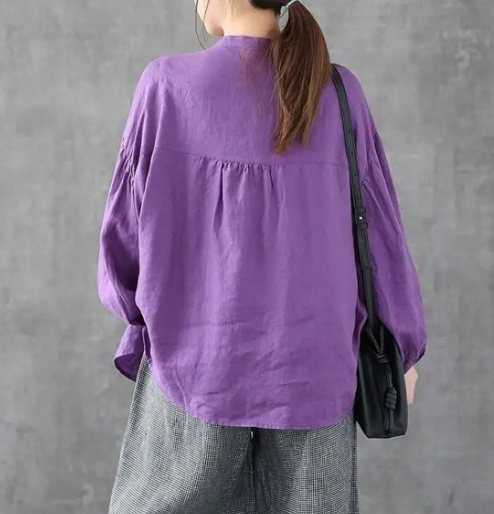 

100% Cotton Oversized Shirt Women Autumn Long Sleeve Casual Tops New 2021 Vintage Style Solid Color Woman Blouses Shirts