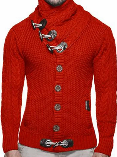 

ZOGAA Men Winter Sweater Casual Slim Fit Turtleneck Sweaters Thick Horn Buckle Coarse Wool Twist Flower Cardigan Sweater for Men