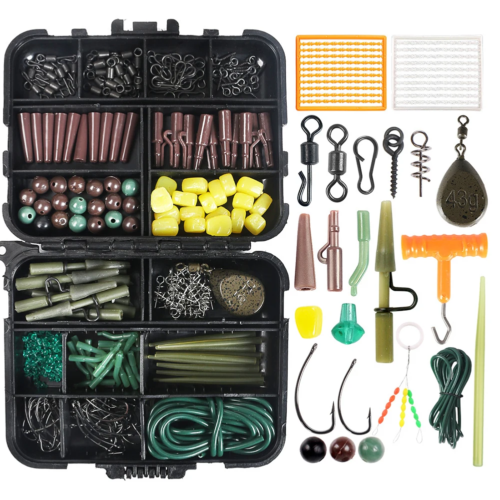 

277Pcs/Box Carp Fishing Tackle Kit Including Swivels Hooks Sleeves Hook Stop Beads Bait Stick Stopper Accessories Kits