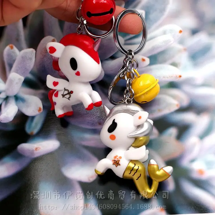 

Six-Color Rainbow Unicorn Keychain Couple Bar Rainbow Horse Doll Key Ring Pendant Bell Cute Multicolor Horse Backpack Pendant