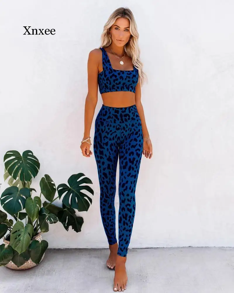 

2021 New Leopard Print Two-Piece Suit Suit Yoga Tight Sports Running Fitness Leopard Print Suit Women's Fitness Suit Outfits