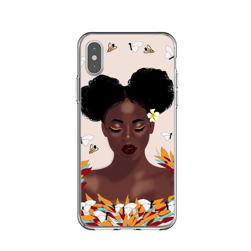 

African Beauty Afro Puffs Black Girl Case For iPhone 11 Soft Silicone Phone Cover For iPhone 11Pro Max XR XS Max 6 6s 7 8 Plus