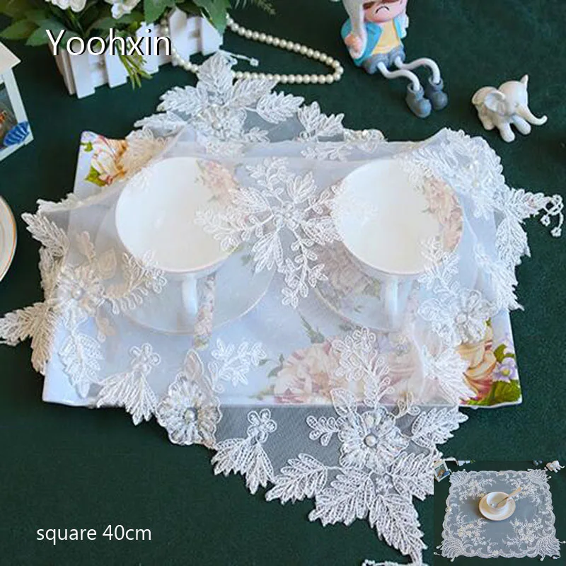 

Europe lace sequin table place mat cloth embroidery pad cup mug Christmas coaster placemat tea doily kitchen tableware decor