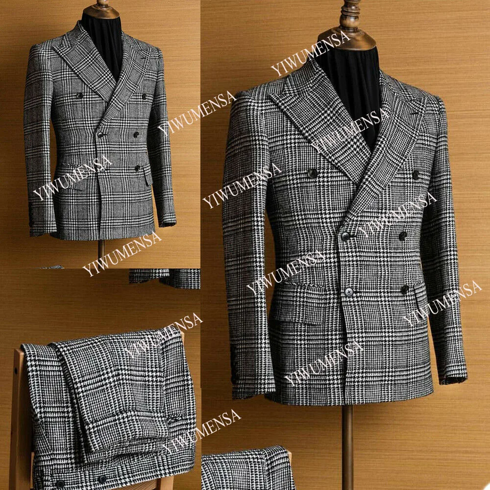 

YIWUMENSA Winter Tuxedos Grey/Black Plaid Houndstooth Wedding/Business Blazers Custom Made Formal Smoking Groom Wear Mens Suits