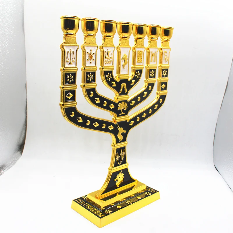 Jewish Menorah Gold Plated 7 Branch Tribes Of Israel Jerusalem