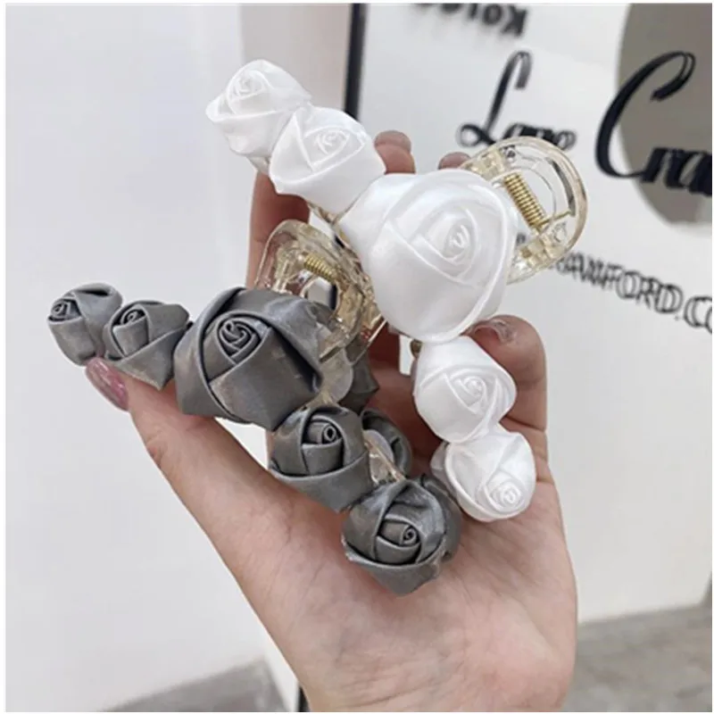 

Satin Rose Flowers Hair Claws Women Hair Accessories Ponytail Holder Hair Clips Face Wash Headdress Hair Claws Clips Solid