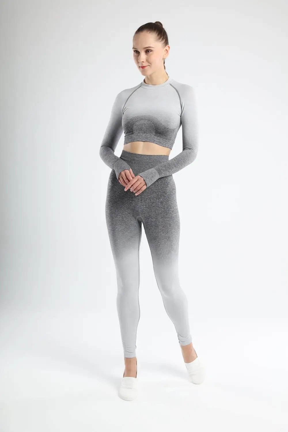 1 long sleeve Спортивный костюм женскийНабор из двух частейспортивные костюмы женскиебесшовныйкостюм для фитнесаКомплект одежды для йогиТренажерный зал - Цвет: 1 long sleeve