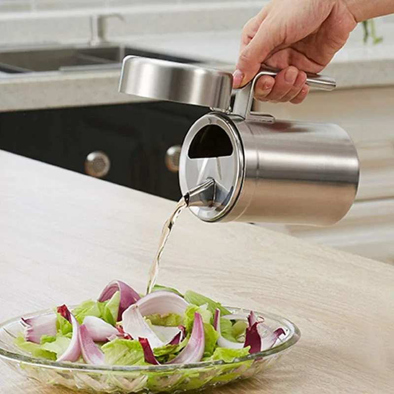 

550/1000ML Kitchen Oil Bottle 304 Stainless Steel Leak-proof Oil Storage Bottle Dispenser Gravy Boats