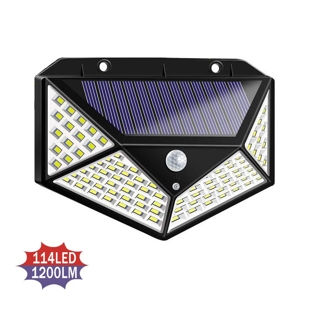 1PCS 114LED 4/Redmi 2/1 шт. 100/114LED солнечное освещение для улицы и Водонепроницаемый 4-сторонняя лампа на солнечной энергии солнечных лучей на солнечных батареях лампа движения PIR Сенсор настенный светильник декора сада - Испускаемый цвет: 1PCS 114LED