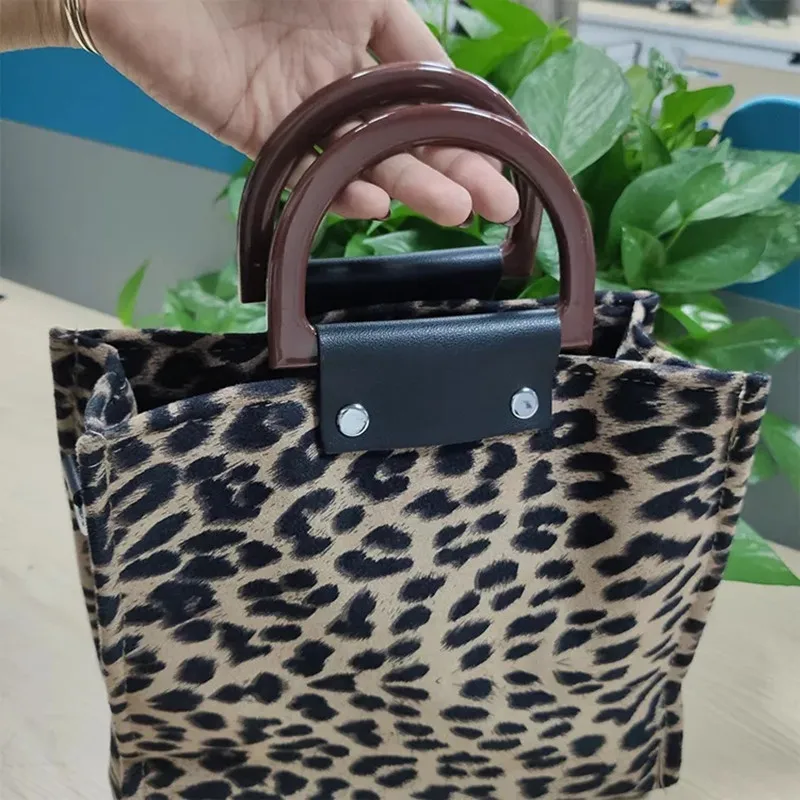 

Bag Womens Luxury Handbags Shuolder 2021 Fashion Canvas Leopard Print Wooden Portable Purses Big Capacity Shopping Women's Bags