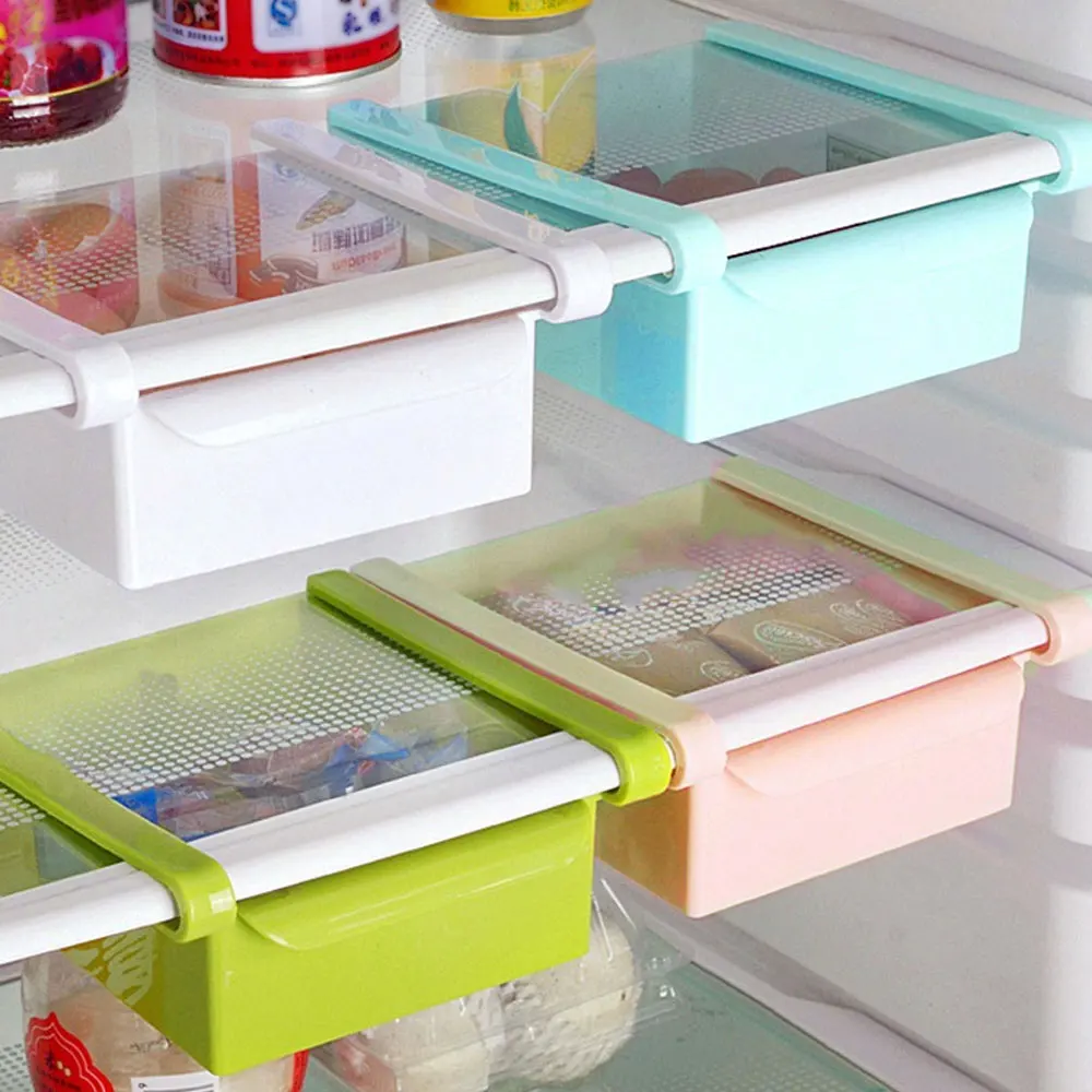 

1PCS Adjustable Fridge Storage Baskets Refrigerator Storage Rack Organizer Kitchen Accessories Plastic Pull-out Drawer Storage
