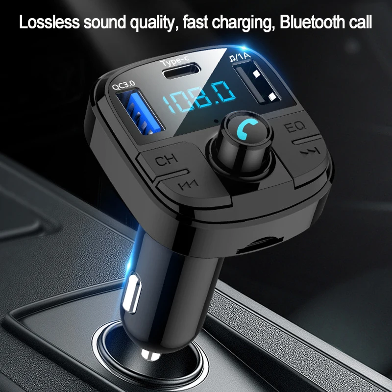 Fm передатчик MP3 Bluetooth 5 0 Автомобильный плеер двойной USB QC3.0 Type C Handsfree держатель для