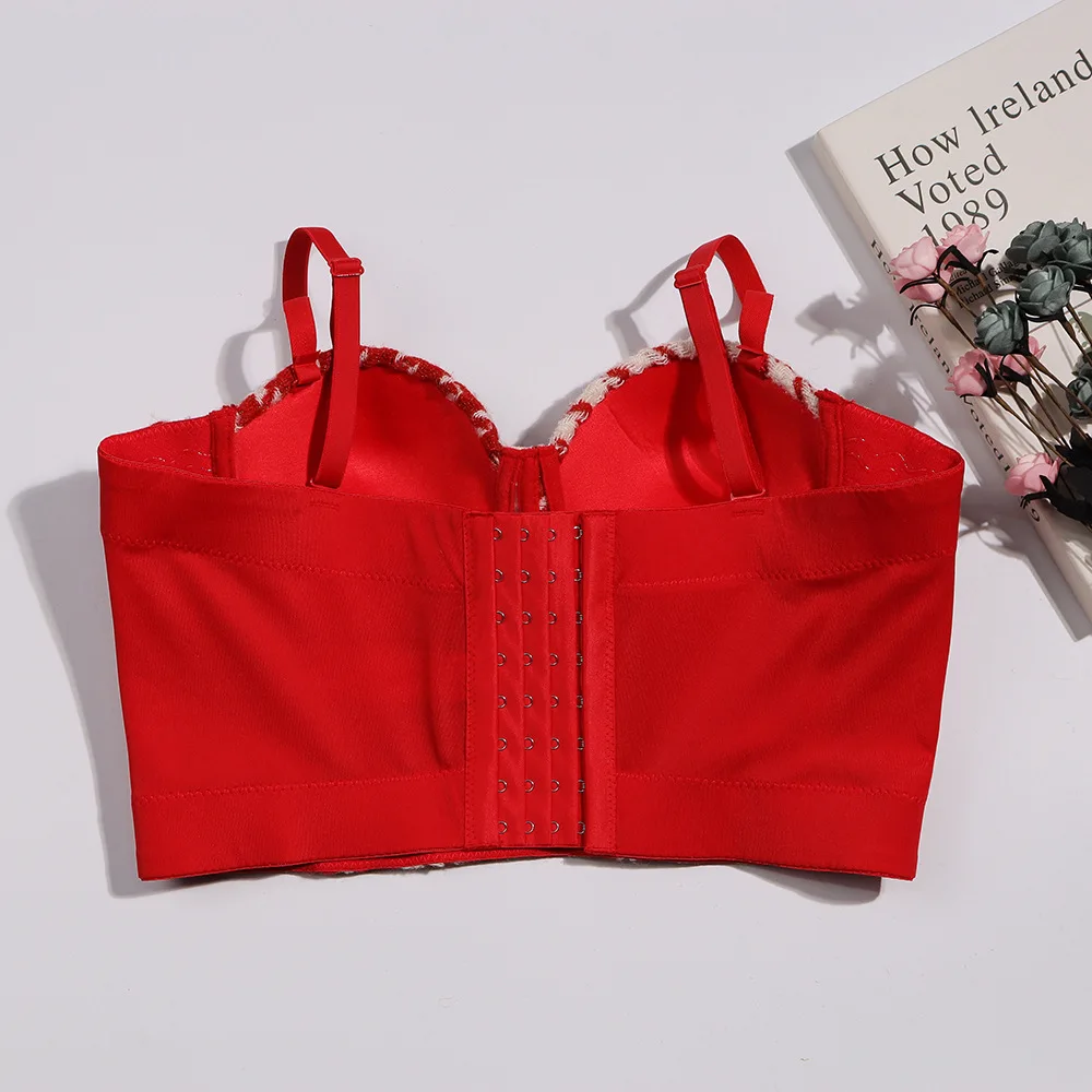 

DiiWii Women thousand bird halter vest outside wear style corset design feeling contrast color woollen cloth breast