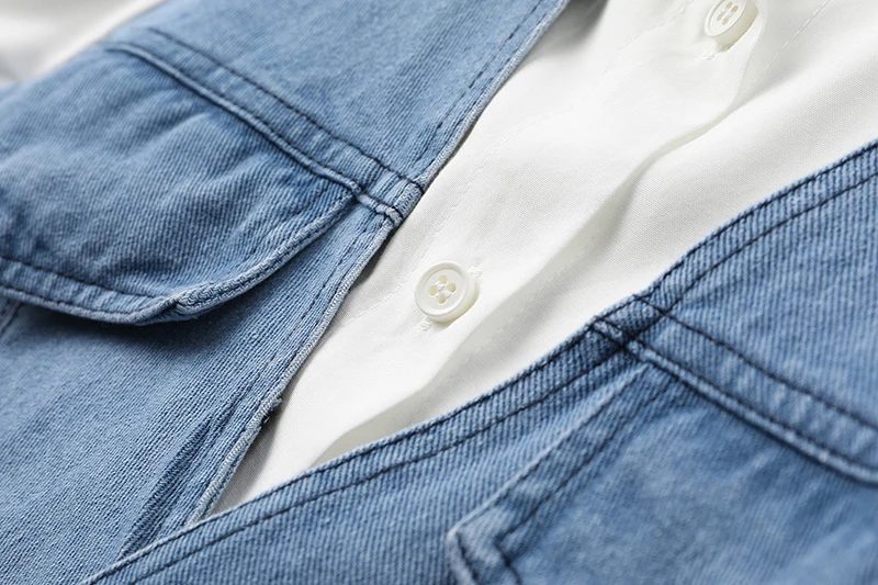 

[EAM] Half-body Blue Denim Skirt Two Pieces Suit New Lapel Long Sleeve Loose Women Fashion Tide Spring Summer 2021 1DD6863