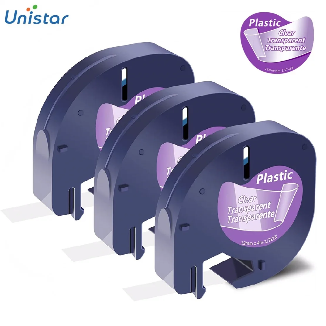 Unistar 3 шт. лента для этикеток Letratag 12 мм совместима с принтера Dymo A16952 черная на