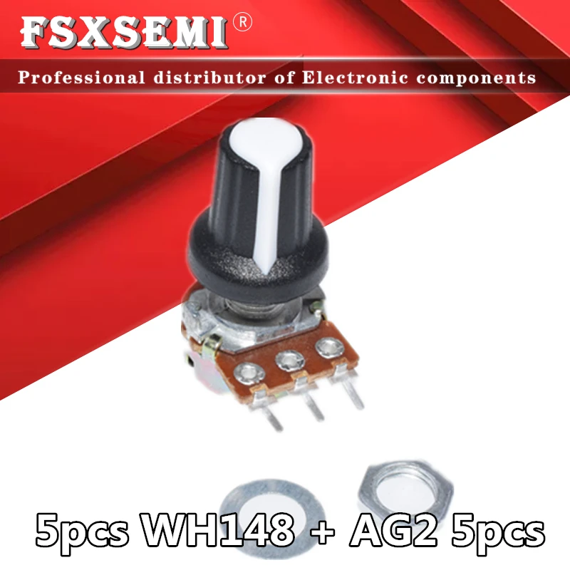 

5set WH148 1K 10K 20K 50K 100K 500K Ohm 15mm 3 Pin Linear Taper Rotary Potentiometer Resistor for Arduino with AG2 White cap