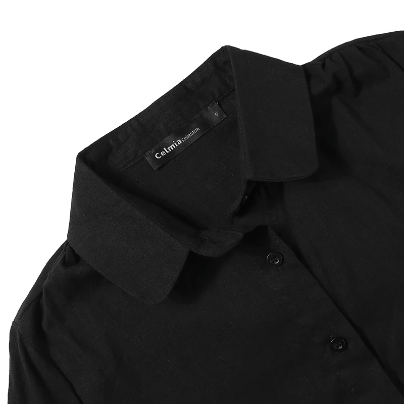 S-5XL, женские блузки, винтажные, хлопковые топы, cellumia,, Осенние, с длинным рукавом, женские рубашки, с отворотом, на шее, повседневные, на пуговицах, свободные, одноцветные, блузы