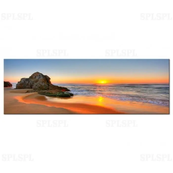 

Decorative Painting New Day (1 Part) Narrow Landscape Water Stone Waves Sea Beach Sunrise Photo On Canvas
