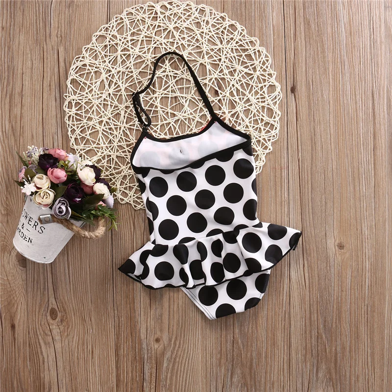 Детские купальники в горошек для девочек с бантом комбинезоны Цельный купальник