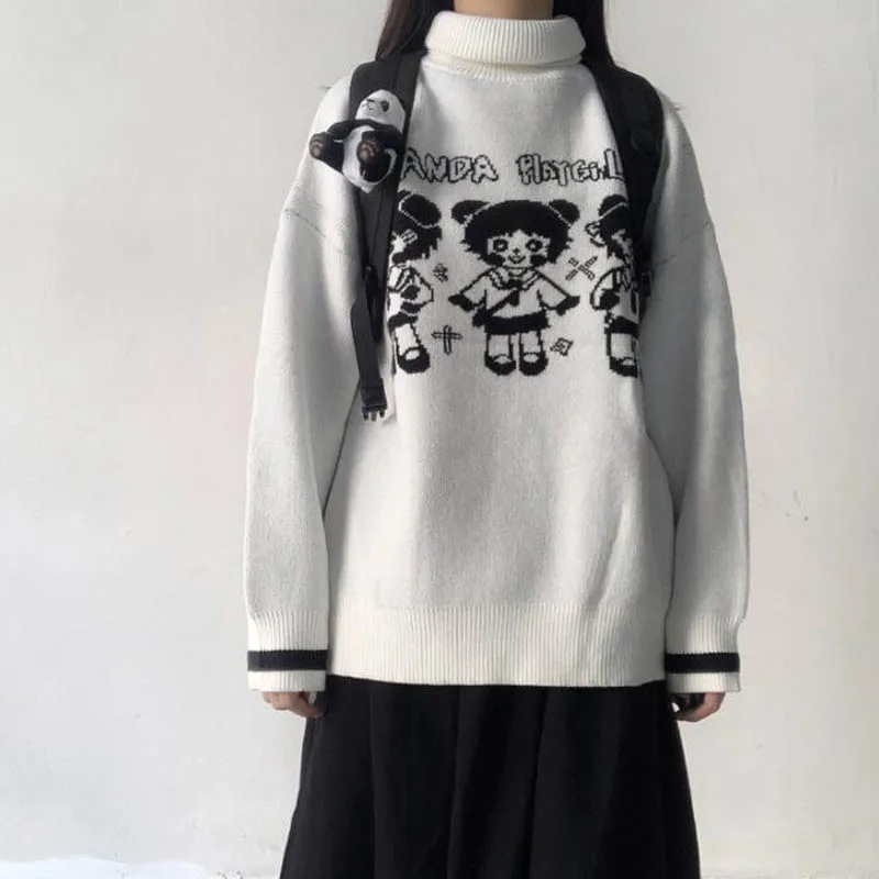 

Japanese Kawaii Cute Cartoon Girl Sweater Korean Harajuku Sweet Pullover Ulzzang Clothing New Turtleneck Student Sweaters Jumper